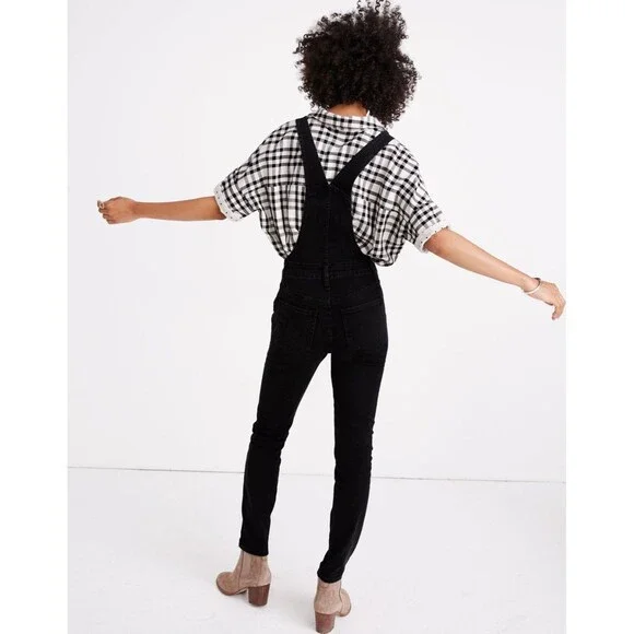 Madewell Denim Ankle Overalls Womens S Black Side Zip Patch Pockets - Picture 2 of 10